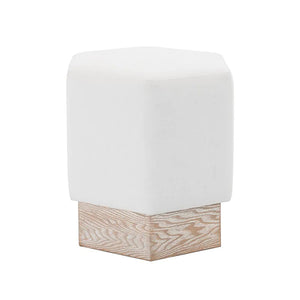 Worlds Away Asher Hexagon Stool with Cerused Oak Base - White Linen