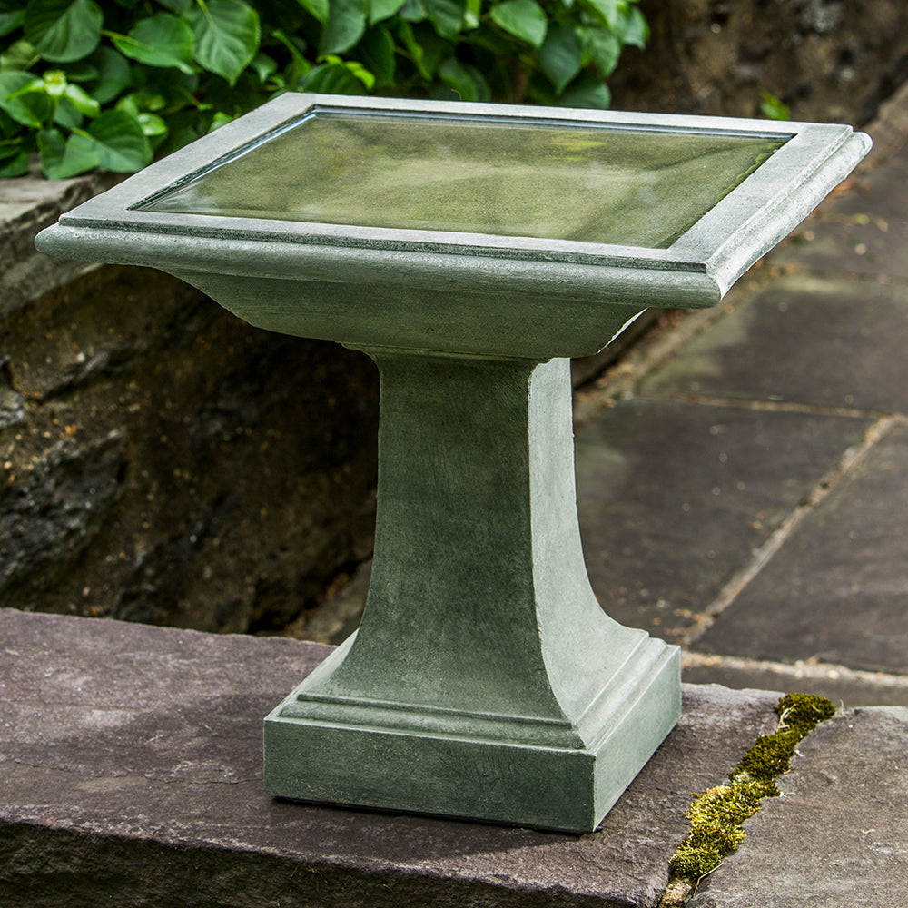 Squared Stone Birdbath - Verde Patina
