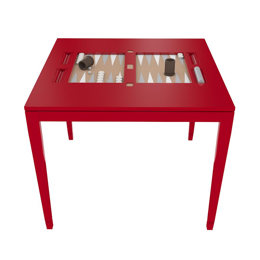 Square Lacquer Backgammon Table - Red (Additional Colors Available)