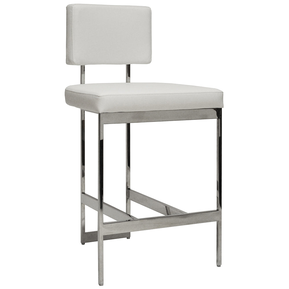 Worlds Away Baylor Nickel Frame Counter Stool – White Vinyl