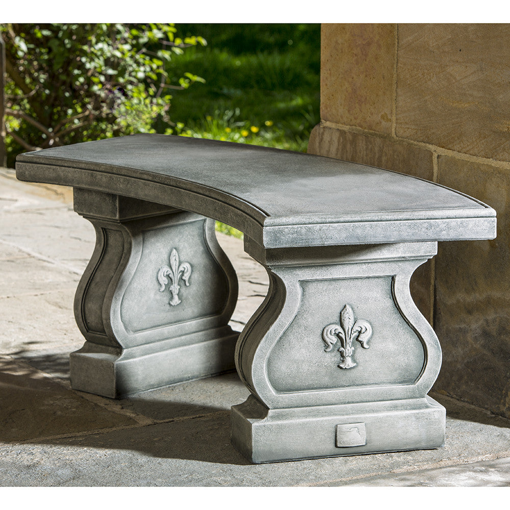 Fleur de Lis Curved Stone Bench - Alpine Stone Patina