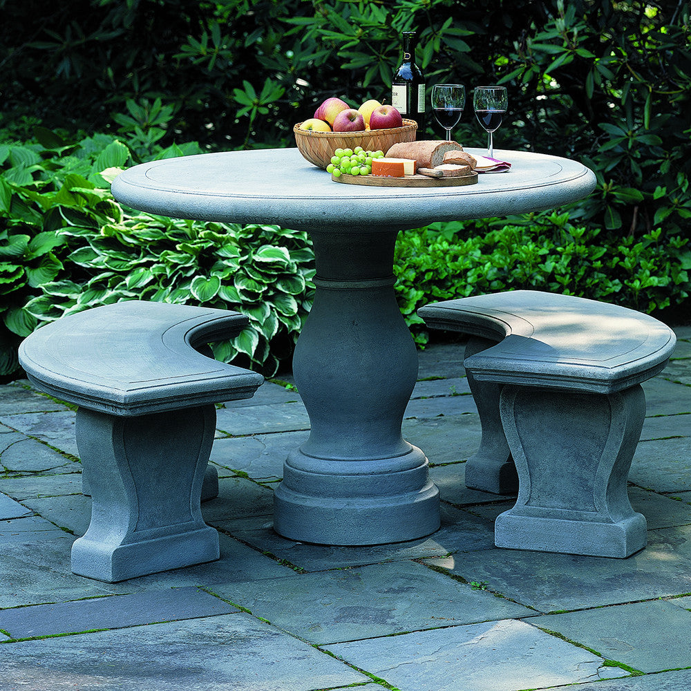 Simple Curved Stone Bench Grey Stone Patina