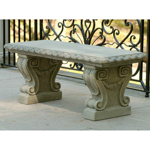 Carved Scroll Legs Stone Bench - Grey Stone Patina