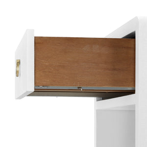 1-Drawer Side Table in White Linen | Benjamin Collection | Villa & House