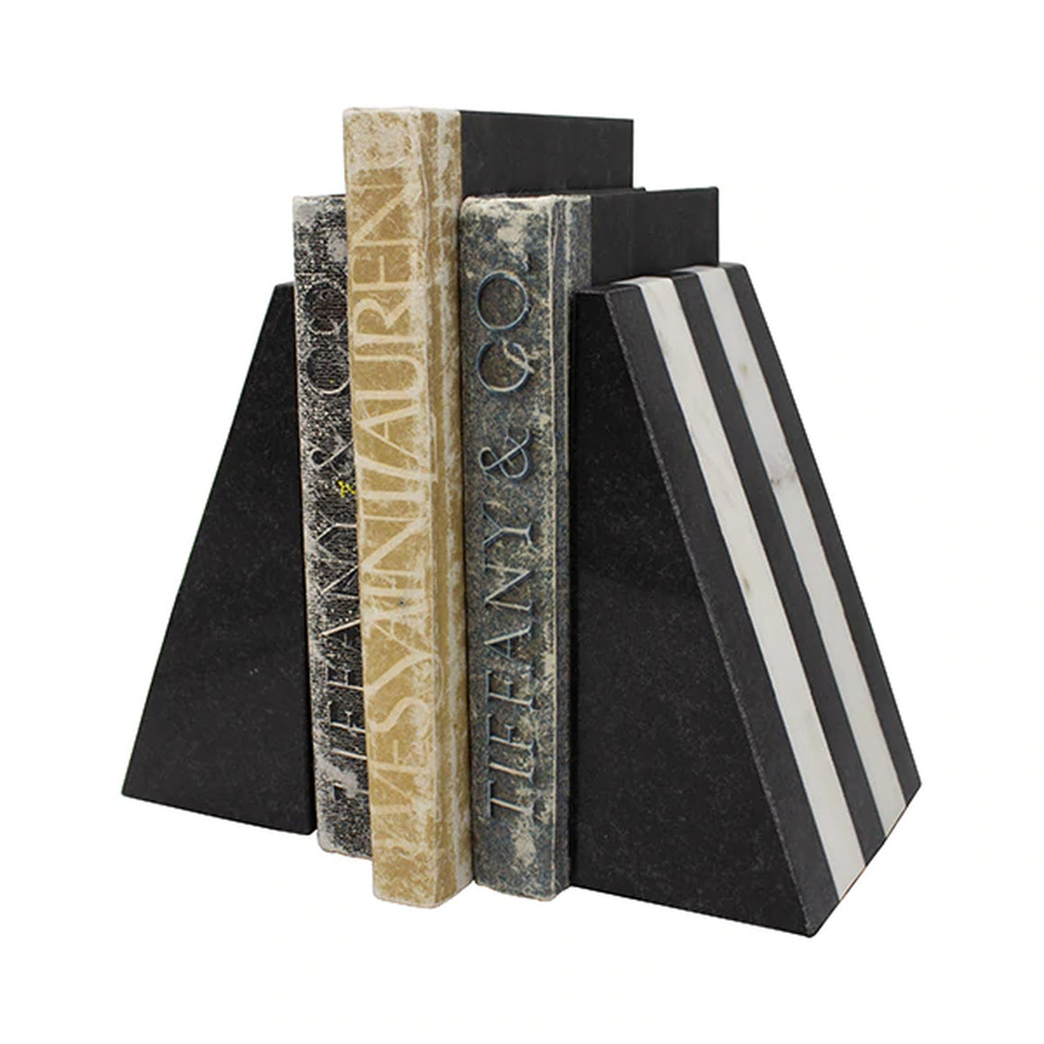 Worlds Away Bert Black & White Marble Bookend Set