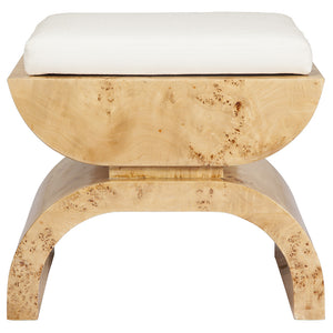 Worlds Away Biggs Stool with White Linen Cushion - Burlwood