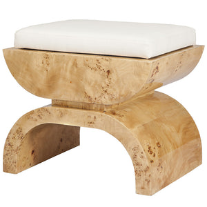 Worlds Away Biggs Stool with White Linen Cushion - Burlwood