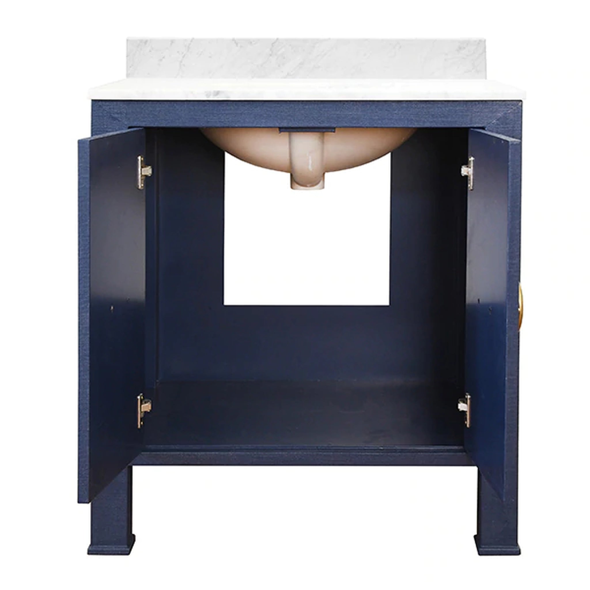 Worlds Away Blanche Bath Vanity with Brass Hardware - Textured Navy Linen