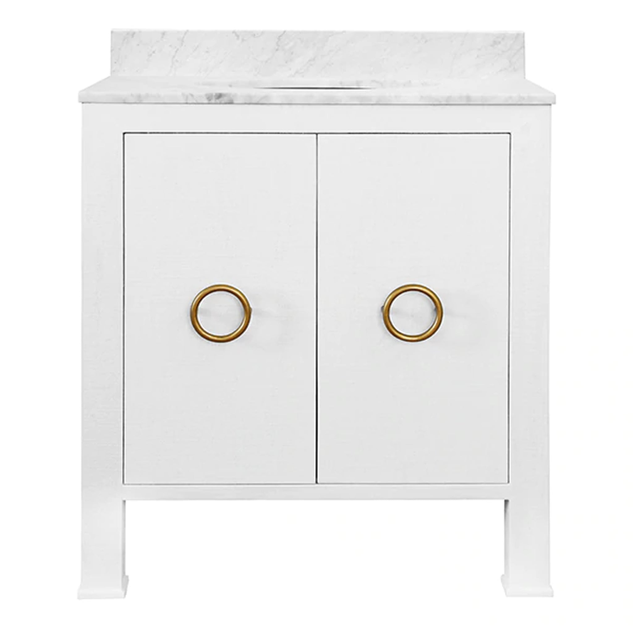 Worlds Away Blanche Bath Vanity with Brass Hardware - Textured White Linen