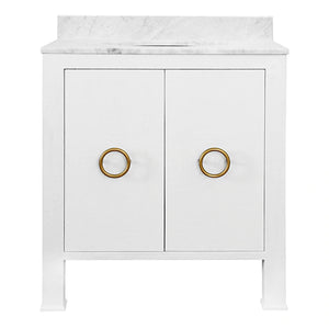 Worlds Away Blanche Bath Vanity with Brass Hardware - Textured White Linen