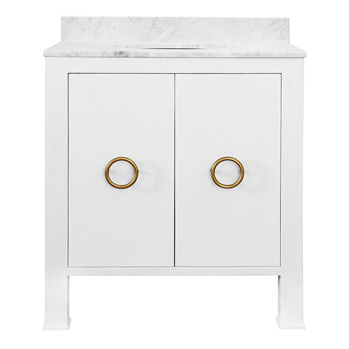 Worlds Away Blanche Bath Vanity with Brass Hardware - Textured White Linen