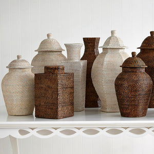 Large Woven Reed Square Jar – Brown | Bali Collection | Villa & House