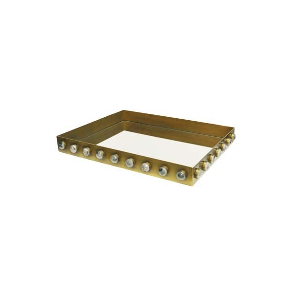 Worlds Away Brister Rectangle Tray With Mirror Inset - Brass