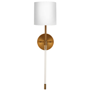 Worlds Away Bristow Acrylic & Metal Sconce with Linen Shade – Antique Brass