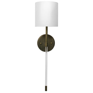 Worlds Away Bristow Acrylic & Metal Sconce with Linen Shade – Bronze