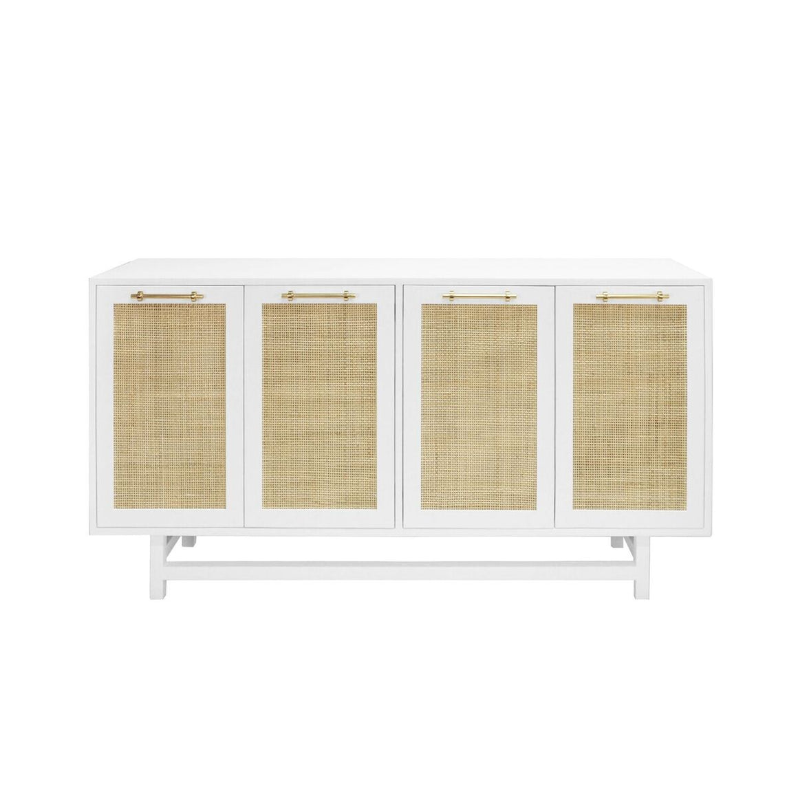 Worlds Away Macon Cabinet with Cane Door Fronts - Matte White Lacquer