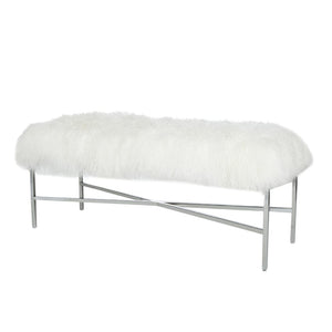 48" Tibetan Lamb X-Frame Bench – White (Additional Colors & Finishes Available)