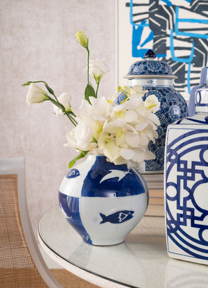 Fanciful Blue & White Porcelain Vase | Malaga Collection | Villa & House