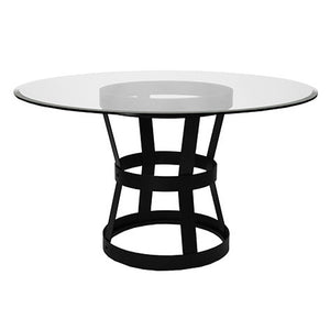Worlds Away Cannon Black Metal Industrial Dining Table – Beveled Glass Top