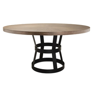 Worlds Away Cannon Black Metal Industrial Dining Table – Radial Walnut Top