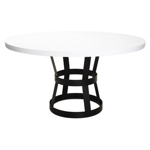Worlds Away Cannon Black Metal Industrial Dining Table – White Lacquer Top