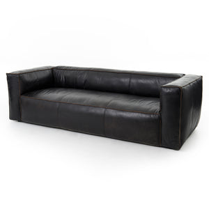 Nolita Reverse Stitch Leather Sofa - Black