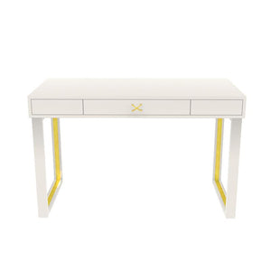 Chelsea Lacquer Desk with Metal Accents – White (Additional Colors Available)