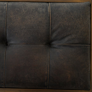 Oxford Leather Tufted Bench - Distressed Black