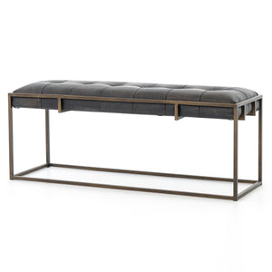 Oxford Leather Tufted Bench - Distressed Black