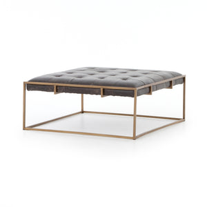 Oxford Leather Tufted Square Coffee Table - Black