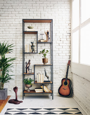 Helena Geometric Iron Bookshelf - Antique Pine