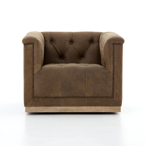 Maxx Distressed Leather Swivel Chair - Umber Brown
