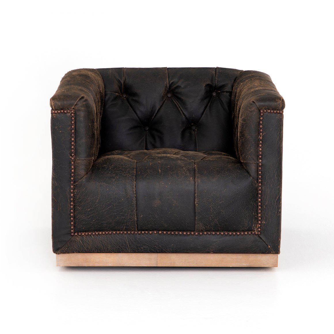 Maxx Distressed Leather Swivel Chair - Black