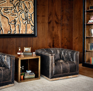 Maxx Distressed Leather Swivel Chair - Black