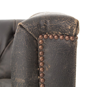 Maxx Distressed Leather Tufted 95" Sofa - Black