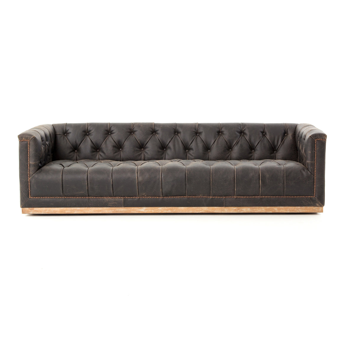 Maxx Distressed Leather Tufted 95" Sofa - Black