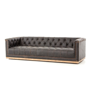 Maxx Distressed Leather Tufted 95" Sofa - Black