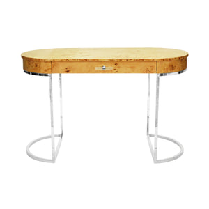 Worlds Away Corbett Oval Desk with Nickel Base - Burl Wood