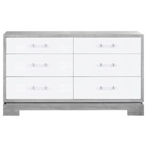 Worlds Away Crawford 6 Drawer Chest with White Lacquer Fronts - Grey Cerused Oak