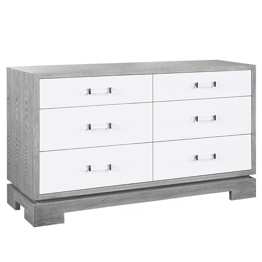 Worlds Away Crawford 6 Drawer Chest with White Lacquer Fronts Grey C