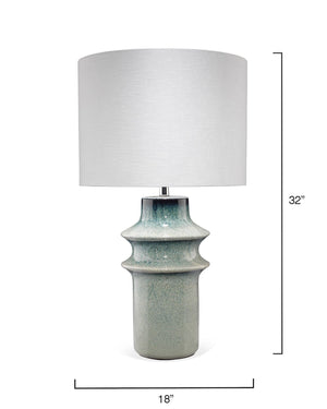Cymbals Table Lamp with Linen Drum Shade – Blue Reactive Glaze