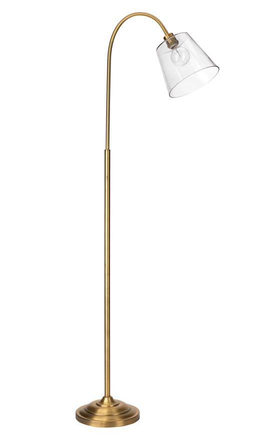 Swan Floor Lamp - Antique Brass w/ Clear Glass Shade
