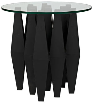 Soldier Side Table - Black Metal with Glass Top