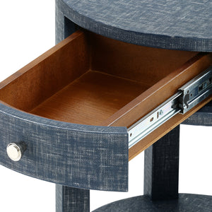 1-Drawer Round Side Table in Washed Blue Steel | Dakota Collection | Villa & House