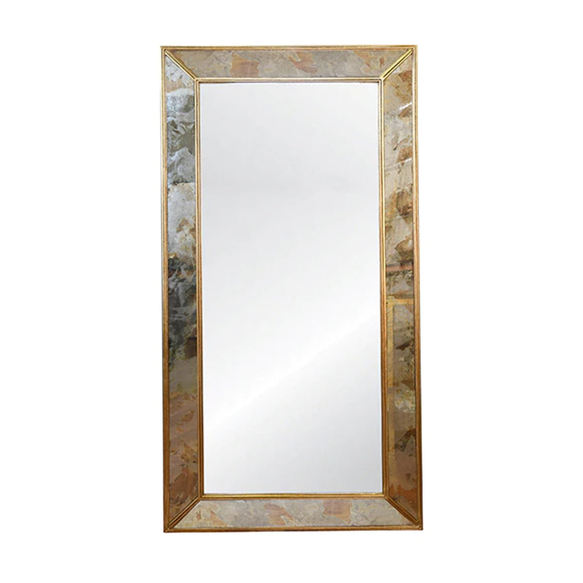 Worlds Away Dion Antiqued Floor Mirror - Gold Leafed Edging