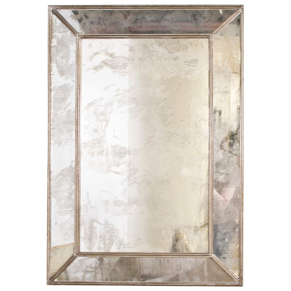 Worlds Away Dion Rectangular Antique Mirror with Silver Leaf Edging