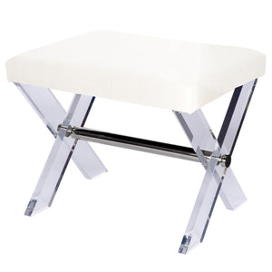 Worlds Away Dixon Lucite Stool with Nickel Stretcher - White Linen