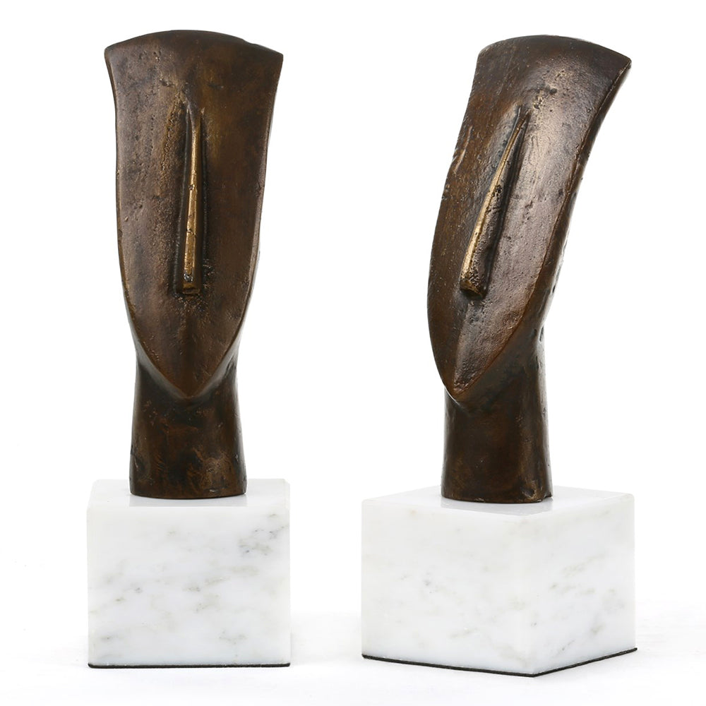 Cast Iron Cycladic Head Sculptures with Bronze Finish – Set of 2 | Delos Collection | Villa & House