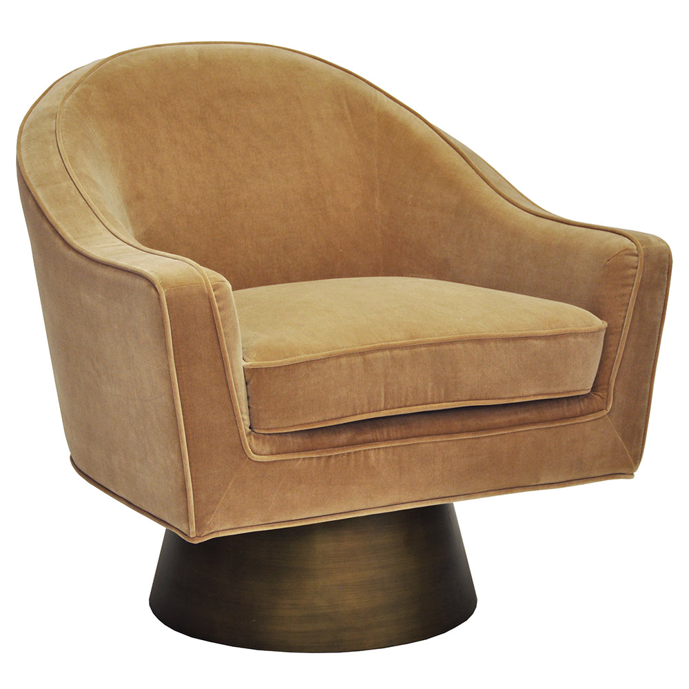Worlds Away Dominic Swivel Chair with Bronze Base - Camel Velvet