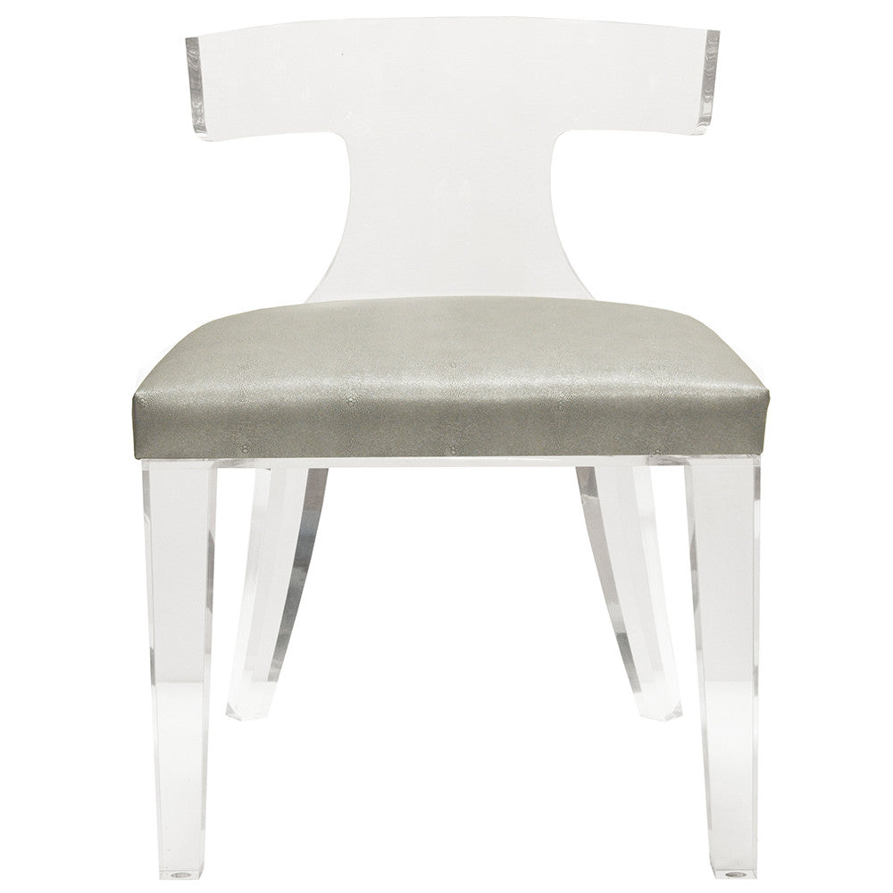 Worlds Away Duke Acrylic Chair with Shagreen Cushion - Grey